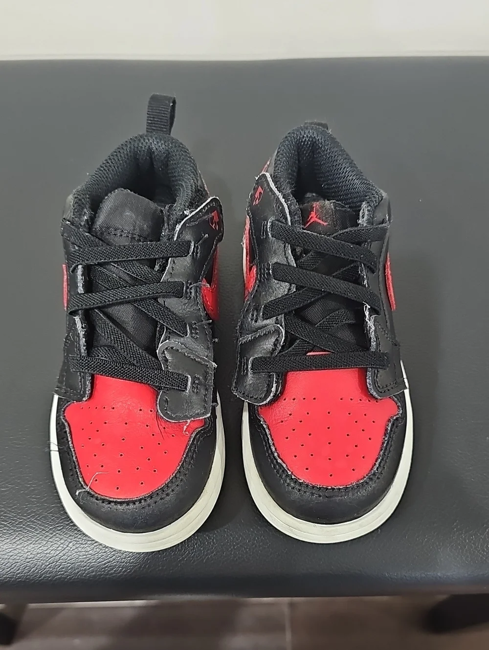 Nike Air Jordan 1 Low Kids Black and Red Low-Top Sneakers Size TD9